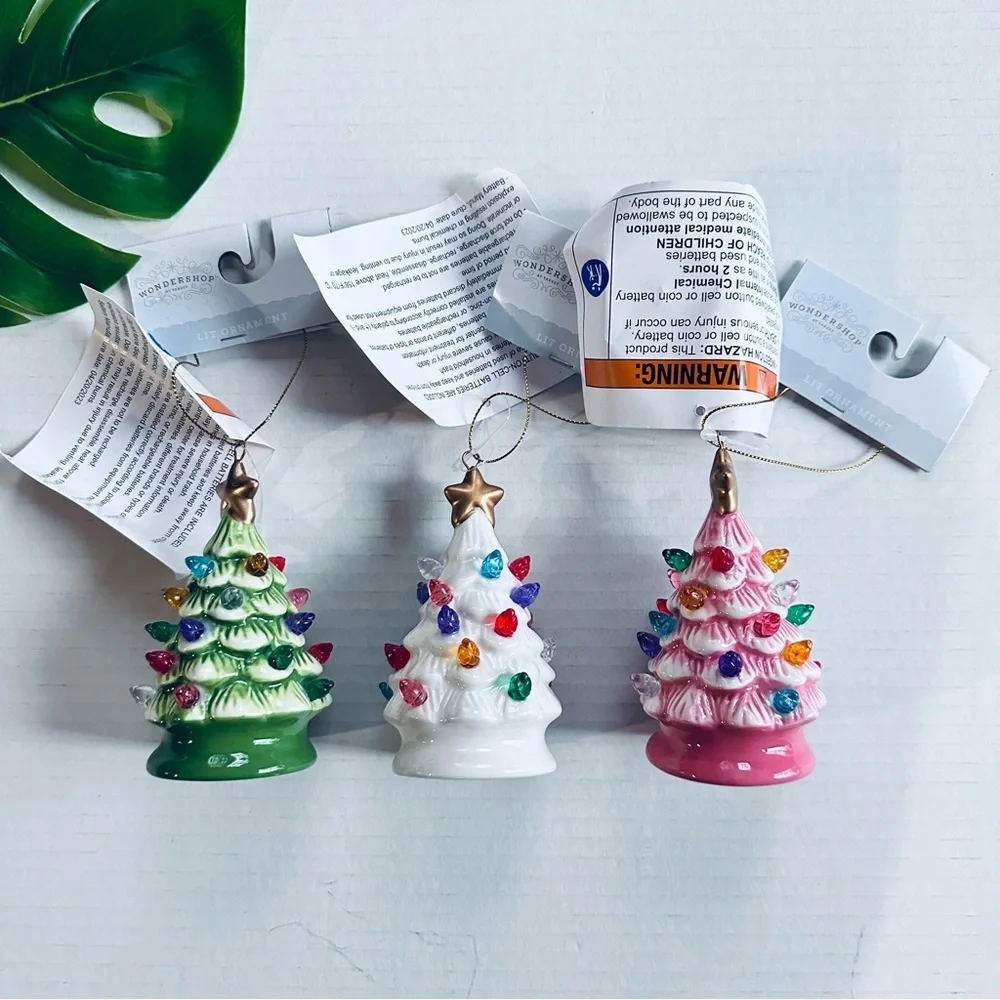 Target Wondershop Lit Retro Christmas Tree Ceramic Ornaments, White, Pin…